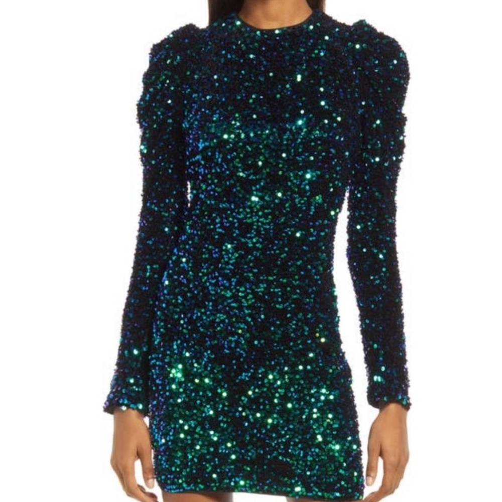 NWT Adelyn Rae Teal Sequin V-Neck Mini Dress